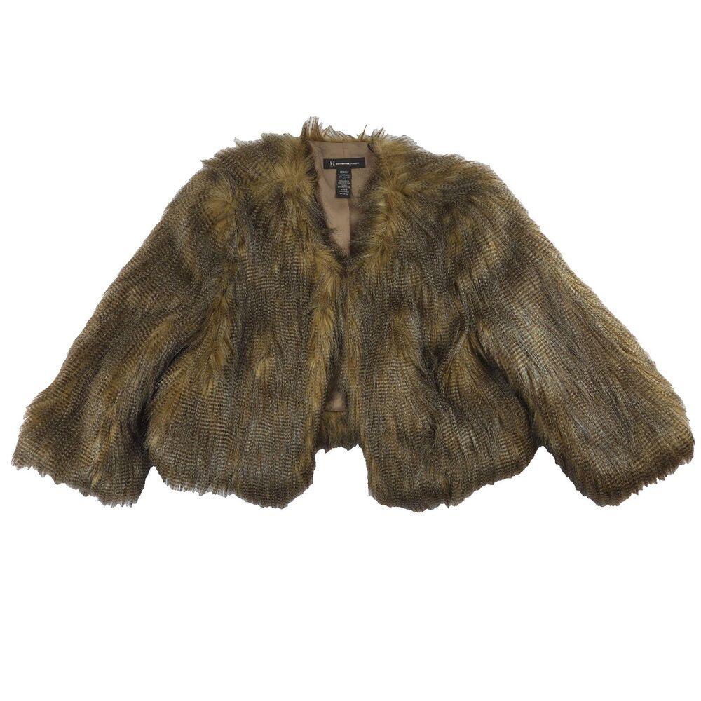 INC International Concepts Faux Fur Crop Jacket 3/4 Sleeve Mob Wife